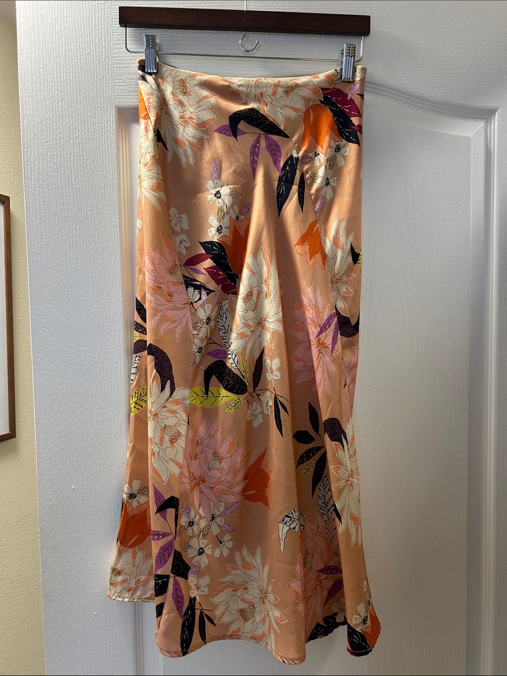 Floral Satin Midi Skirt - Fully Lined Women's Skirt